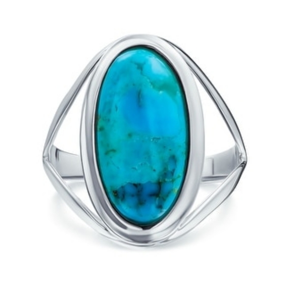 Bling Jewelry Jewelry - Oval Enhanced Turquoise Ring 925 Sterling Silver Size 8
